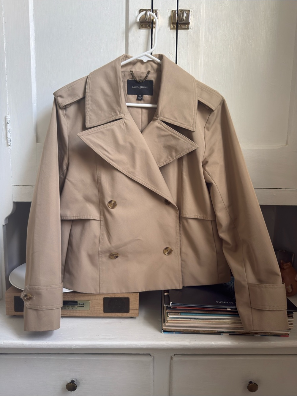 Banana Republic Tan Cropped Double-Breasted Trench Coat